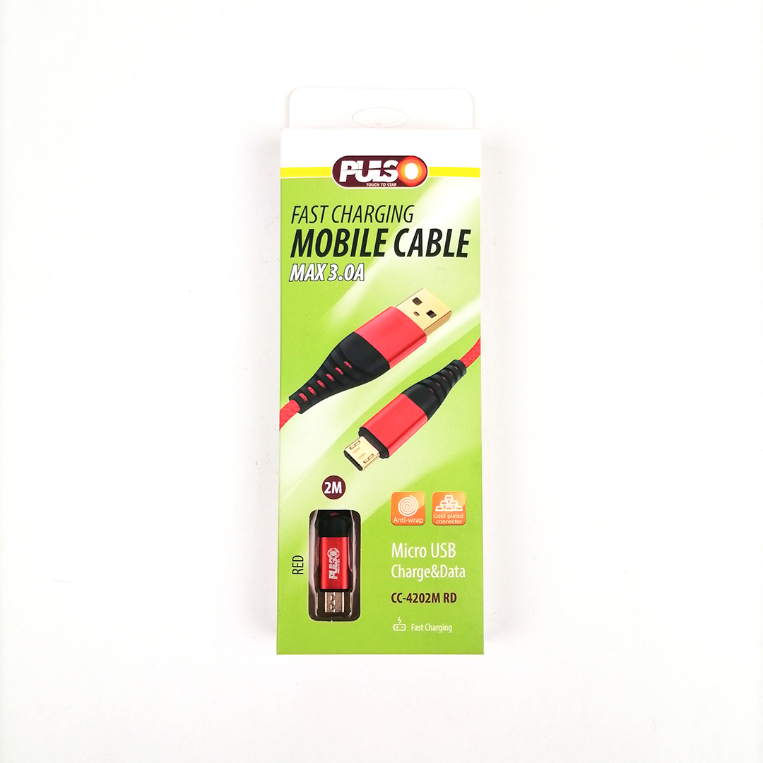 Кабель USB - Micro USB 3А Red 2м (швидка зарядка/передача даних) Pulso