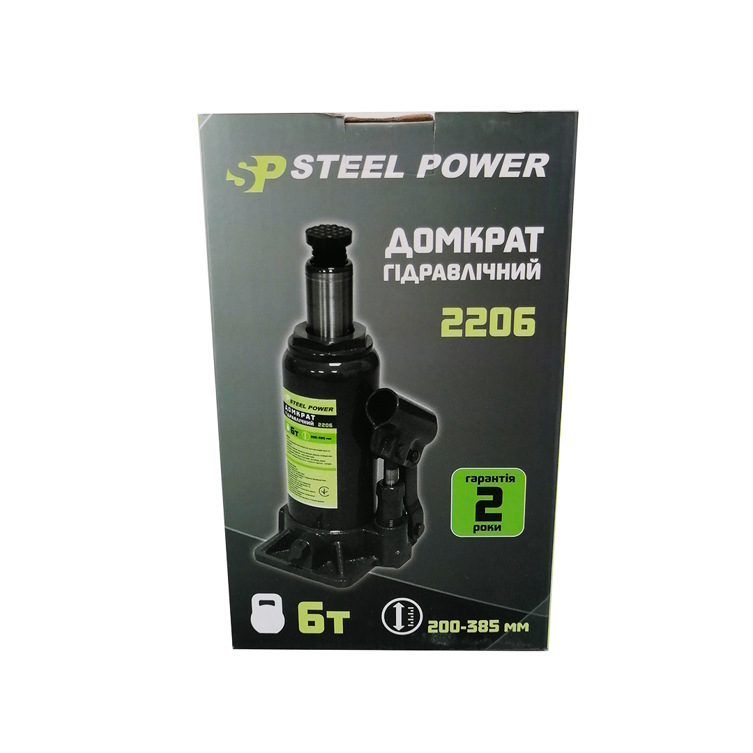Домкрат гидравлический бутылочный 6 т SPR 2206 Steel Power
