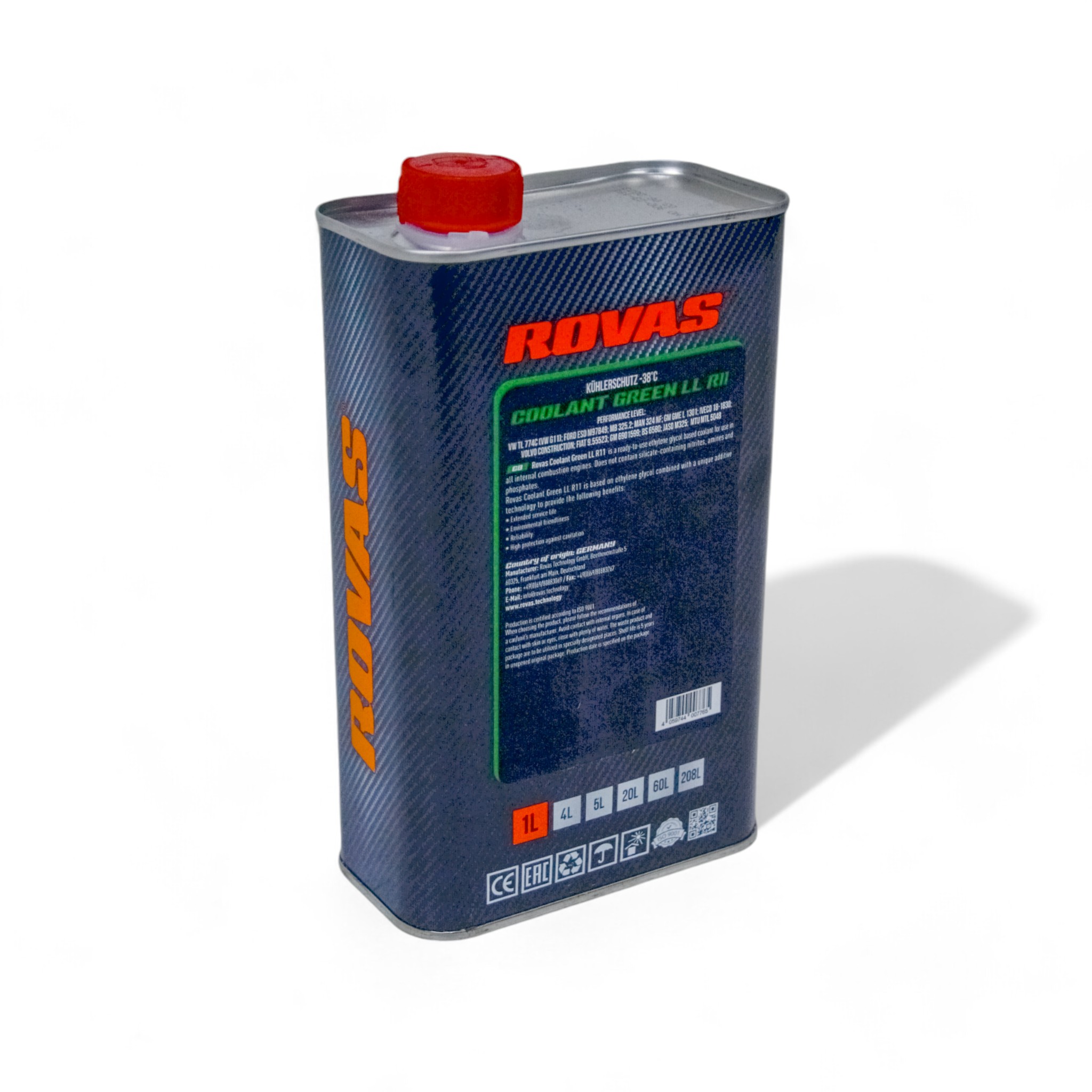Тосол антифриз (охолоджувальна рідина) 1л зелений -38 G-11 Coolant LL R11 Rovas