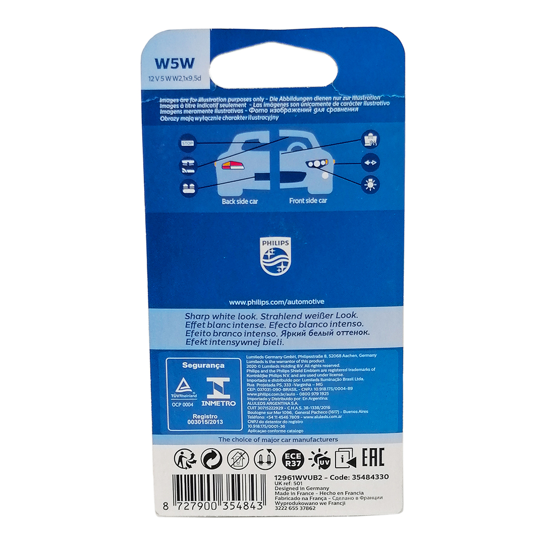 Лампа б/ц W5W 12V (компл. 2 шт) Blue Vision Philips