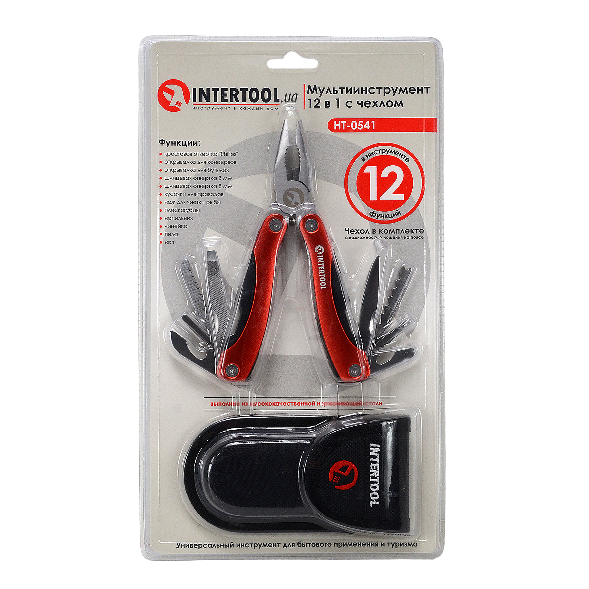 Мультитул універсальний 12 в 1 (плоскогубці) з чохлом Intertool