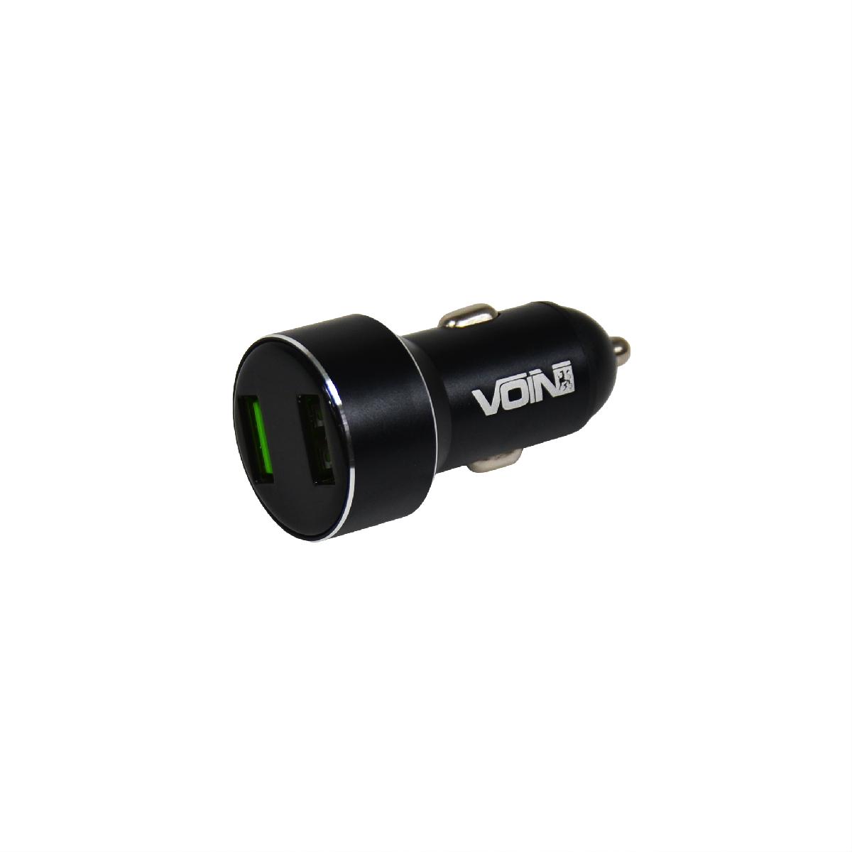Автомобільний зарядний пристрій 2 USB 12/24V - 5V 3,1A + вольтметр (блістер) Voin