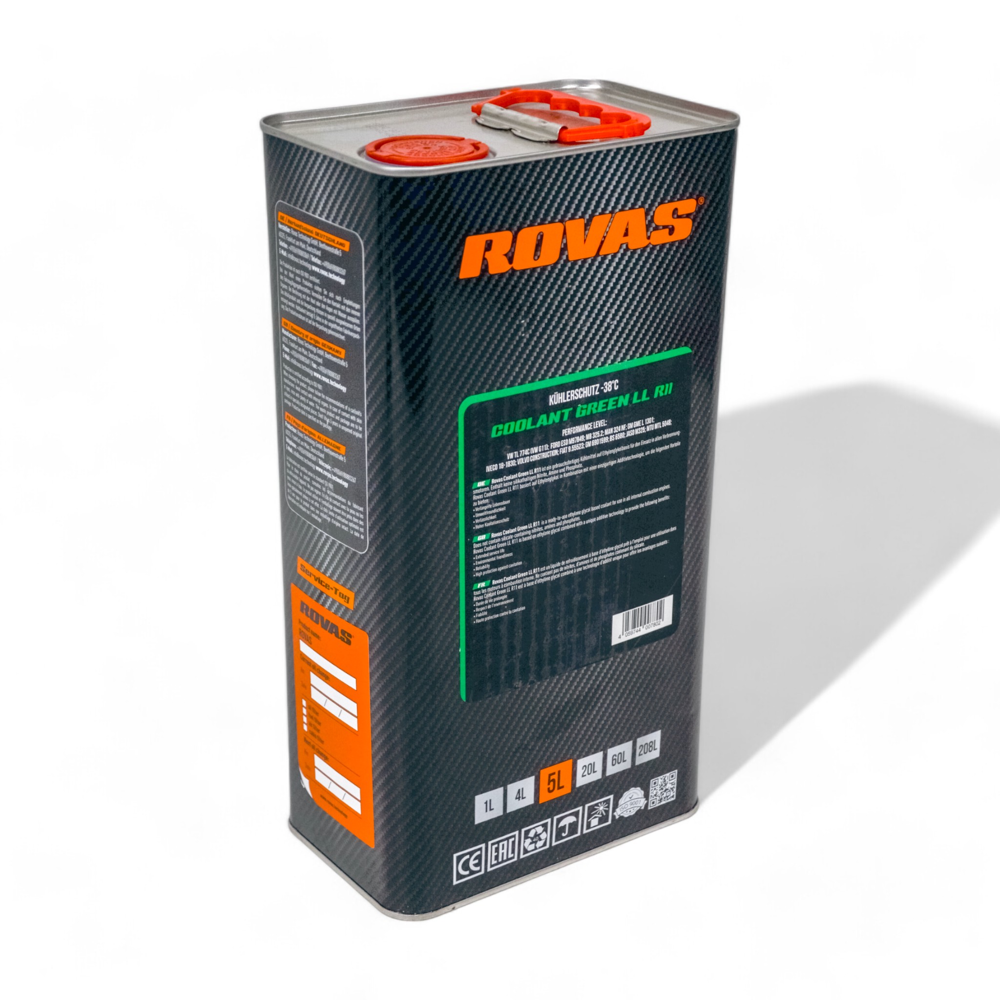 Тосол антифриз (охолоджувальна рідина) 5л зелений -38 G-11 Coolant LL R11 Rovas