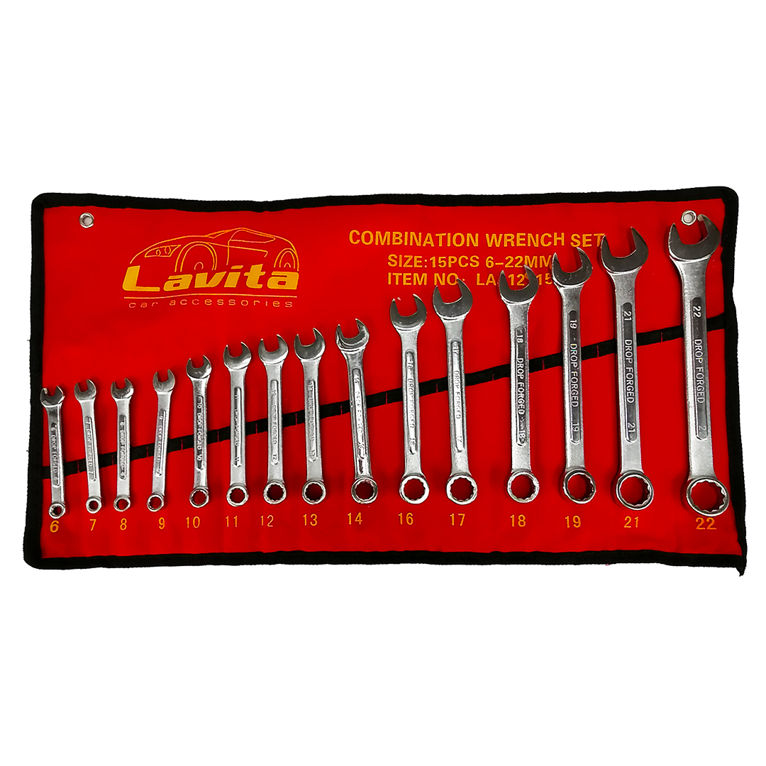 Набір ключів ріжково - накидних 6 - 22 мм 15 одиниць (у чохлі) Lavita