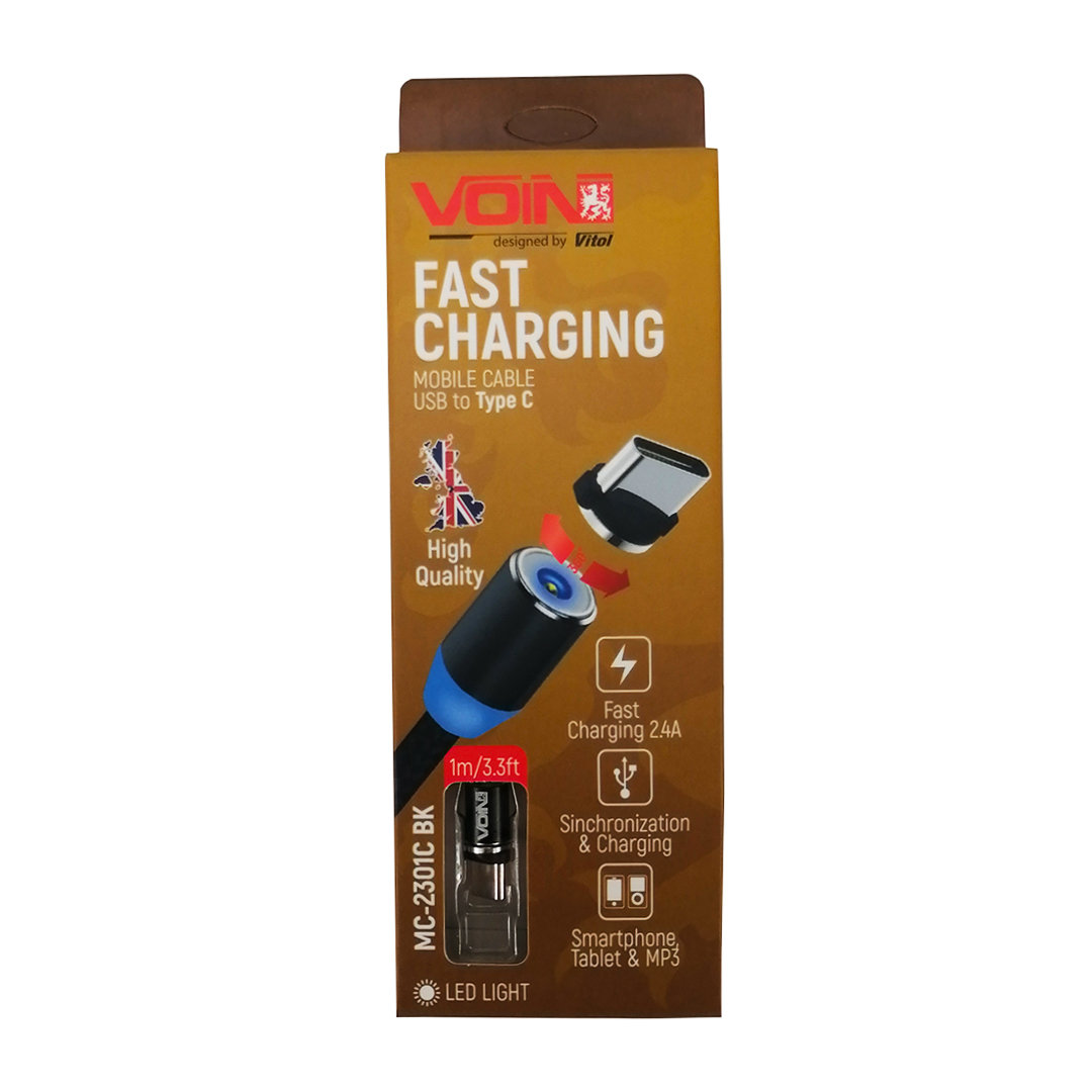 Кабель магнитный USB - Type C 2,4А Black 1м (только зарядка) Voin