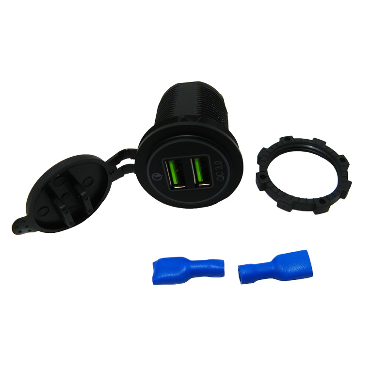Прикуриватель (гнездо) 12/24 В 2 USB-QC 3.0 с крышкой и подсветкой Авто-Электрика