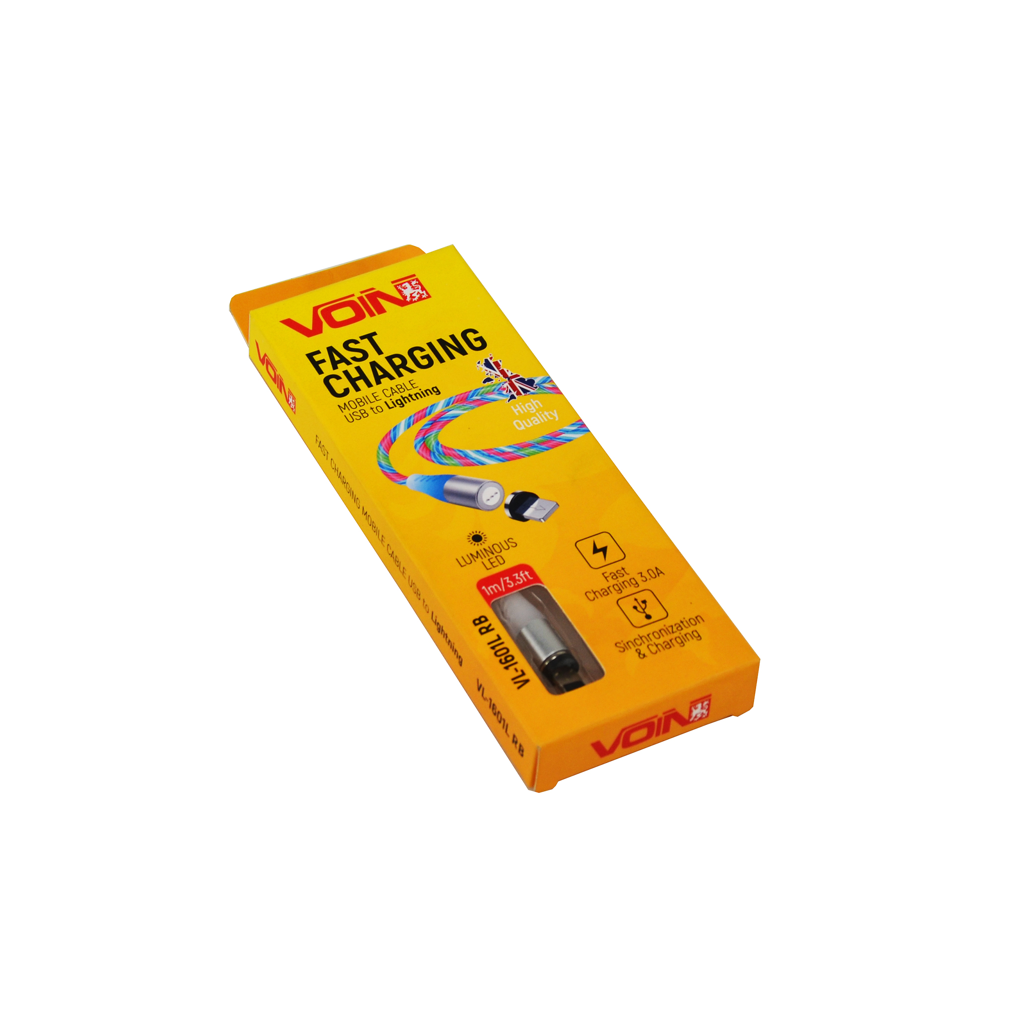 Кабель магнитный USB - Lightning 3А Multicolor LED 1м (быстрая зарядка/передача данных) Voin