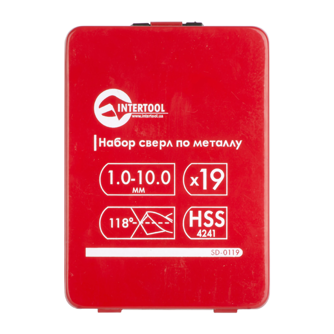 Набор сверл по металлу HSS 19 шт 1.0-10.0 мм Intertool