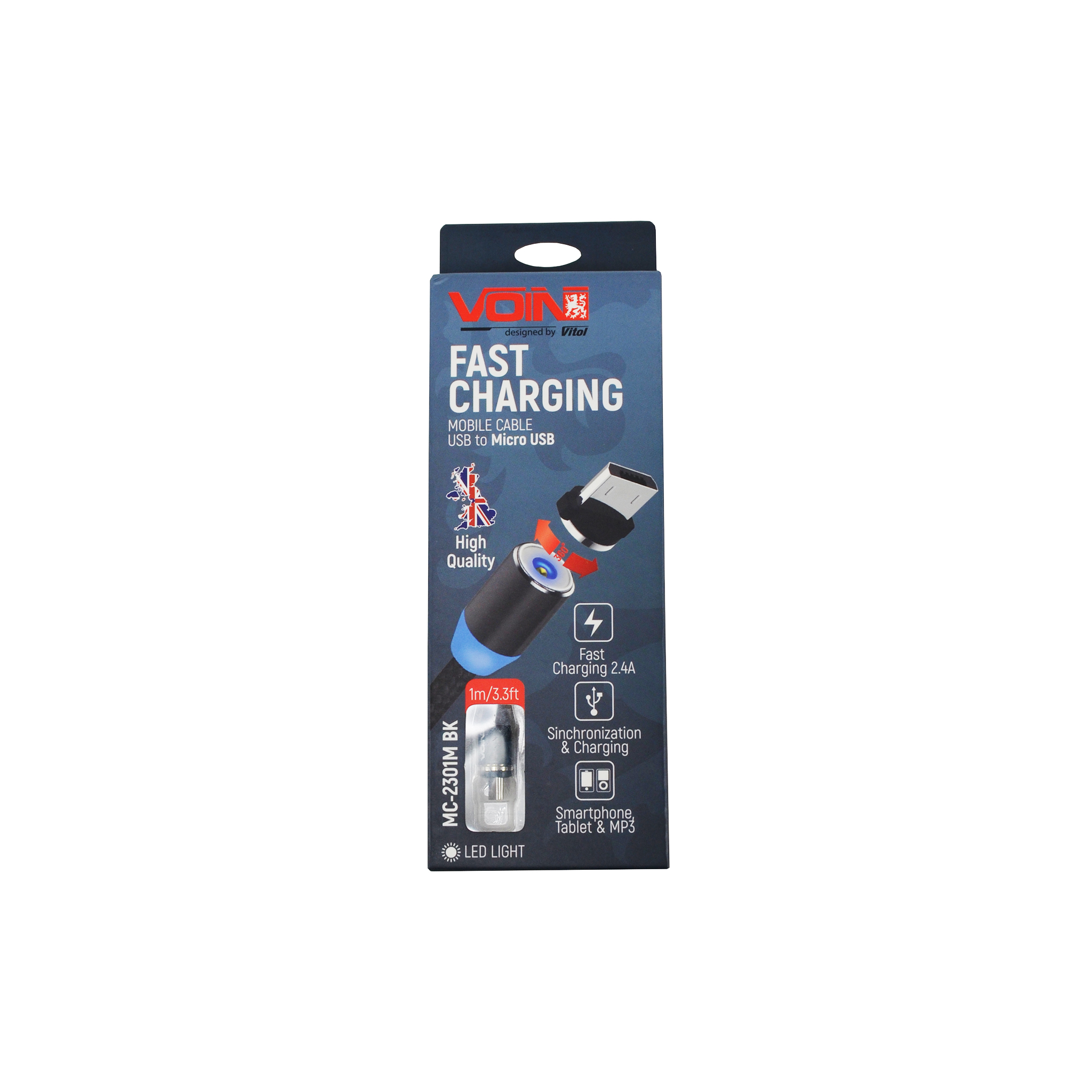Кабель магнітний USB - Micro USB 2,4 Black 1м (тільки зарядка) Voin