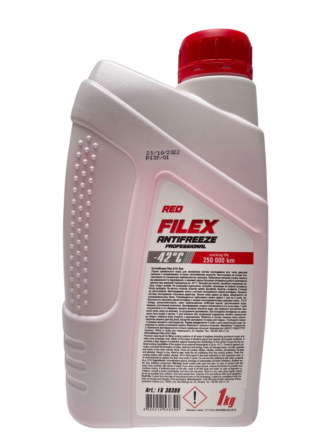 Тосол антифриз (охлаждающая жидкость) 1л красный -42 G-12+ Filex