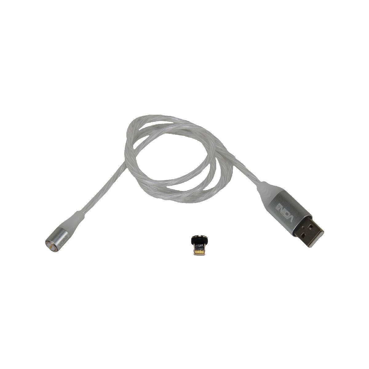 Кабель магнитный USB - Lightning 3А Multicolor LED 1м (быстрая зарядка/передача данных) Voin