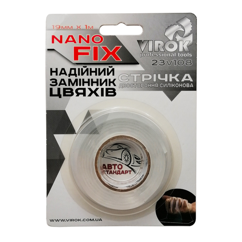 Скотч двухсторонний силиконовый прозрачный 19 мм х 1 м Nano Fix Virok